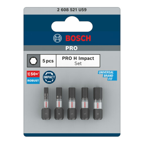 Bosch PRO H Impact Bit Set, H3, H4, 2 x H5, H6, 25 mm, 5-tlg.