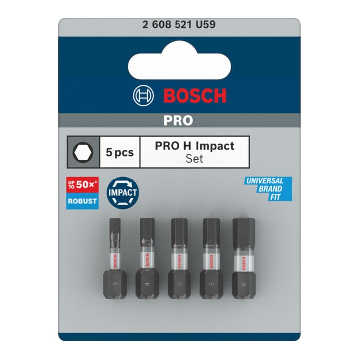 Bosch PRO H Impact Bit Set, H3, H4, 2 x H5, H6, 25 mm, 5-tlg.