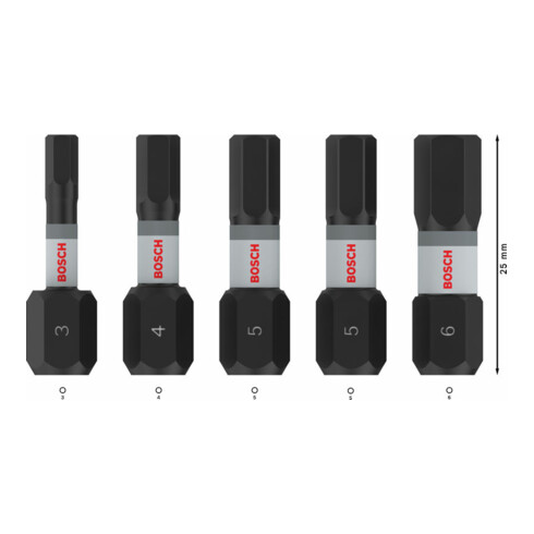 Bosch PRO H Impact Bit Set, H3, H4, 2 x H5, H6, 25 mm, 5-tlg.