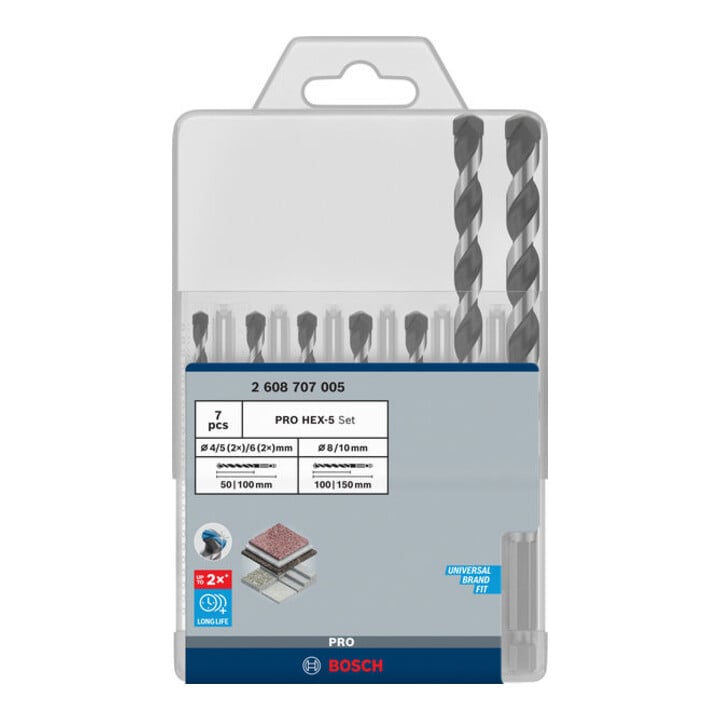 Bosch PRO HEX-5 Bohrer-Set, 4x100, 5x100, 5x100, 6x100, 6x100, 8x150, 10x150 mm,7-tlg.
