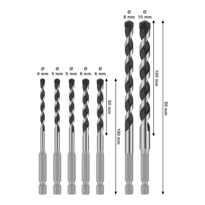 Bosch PRO HEX-5 Bohrer-Set, 4x100, 5x100, 5x100, 6x100, 6x100, 8x150, 10x150 mm,7-tlg.