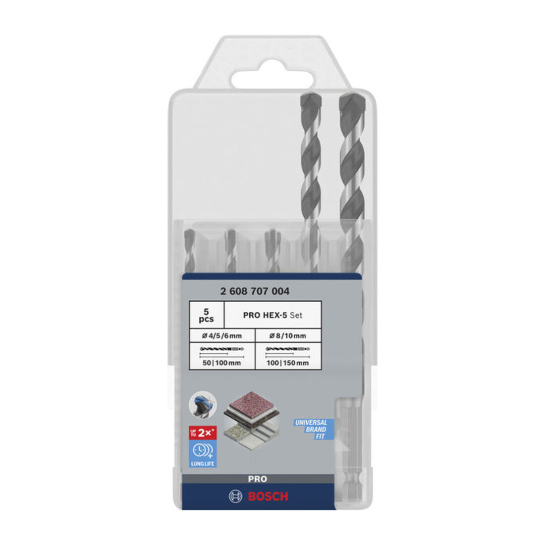 Bosch PRO HEX-5 Bohrer-Set, 4x100, 5x100, 6x100, 8x150, 10x150 mm, 5-tlg.