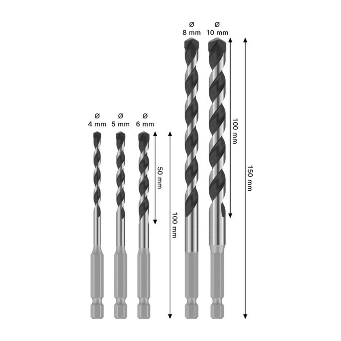 Bosch PRO HEX-5 Bohrer-Set, 4x100, 5x100, 6x100, 8x150, 10x150 mm, 5-tlg.