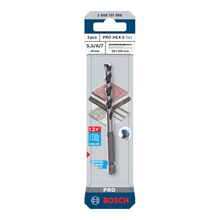 Bosch PRO HEX-5 Bohrer-Set, 5,5x100, 6x100, 7x100 mm, 3-tlg.