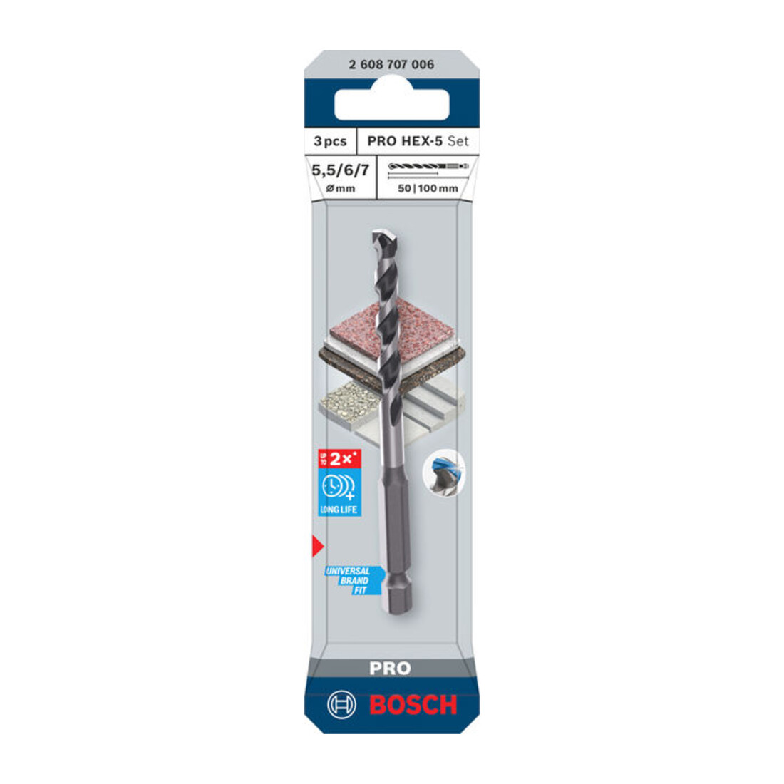 Bosch PRO HEX-5 Bohrer-Set, 5,5x100, 6x100, 7x100 mm, 3-tlg.