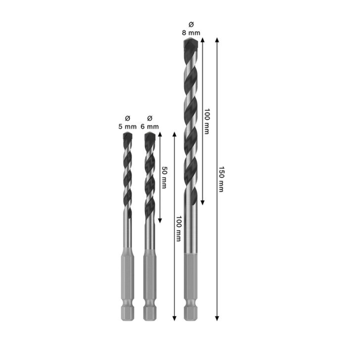 Bosch PRO HEX-5 Bohrer-Set, 5x100, 6x100, 8x150 mm, 3-tlg.