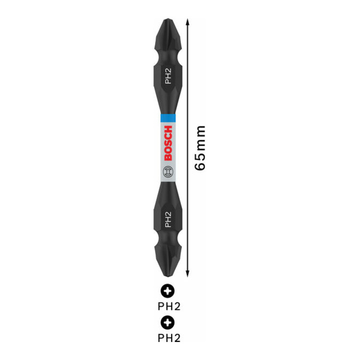 Bosch PRO Impact Schrauberbit mit Doppelklingen u. Pick and Click-Einsätzen, PH2, 65mm