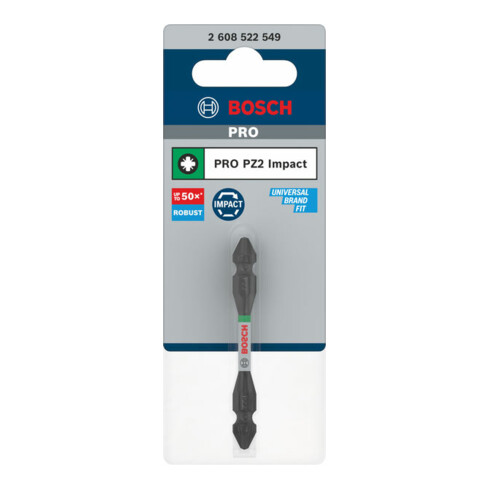 Bosch PRO Impact Schrauberbit mit Doppelklingen u. Pick and Click-Einsätzen, PZ2, 65mm