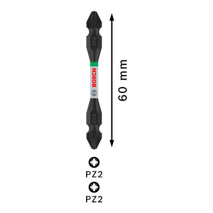 Bosch PRO Impact Schrauberbit mit Doppelklingen u. Pick and Click-Einsätzen, PZ2, 65mm
