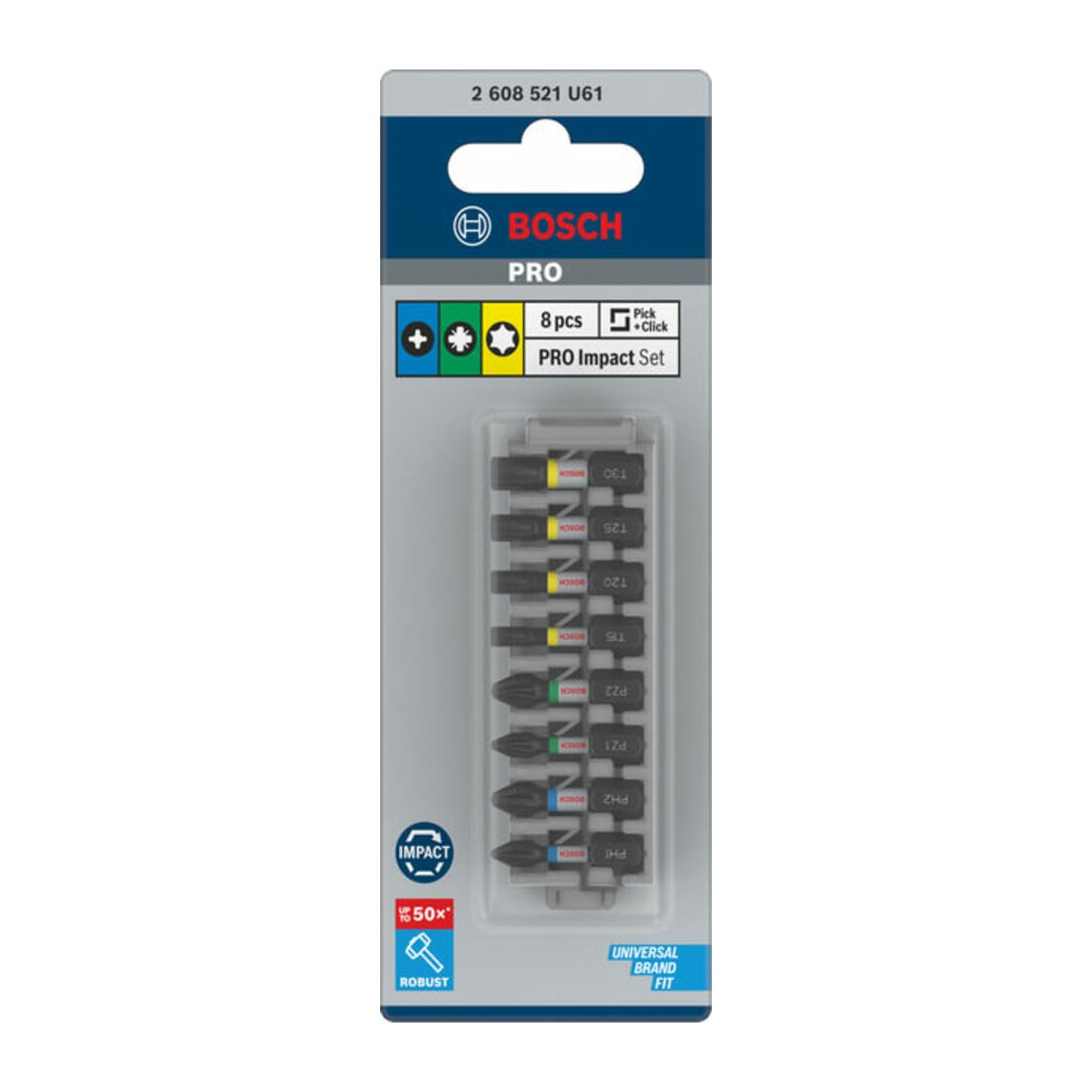 Bosch PRO Impact Schrauberbit Set, PH1/PH2/PZ1/PZ2/T15/T20/T25/T30, 25 mm, 8-tlg.