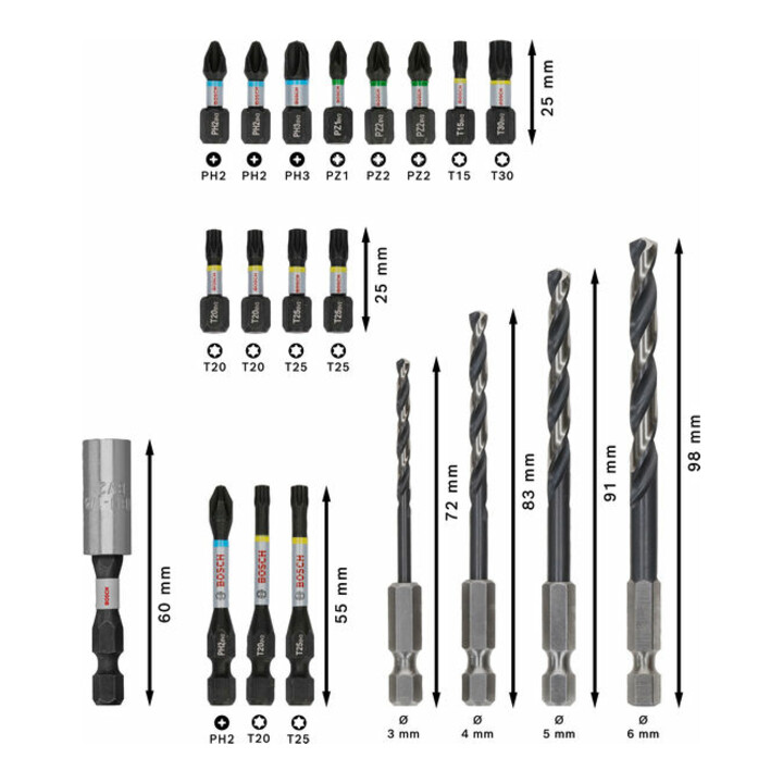 Bosch PRO Impact Schrauberbits und Metallbohrer Set, 20-tlg.
