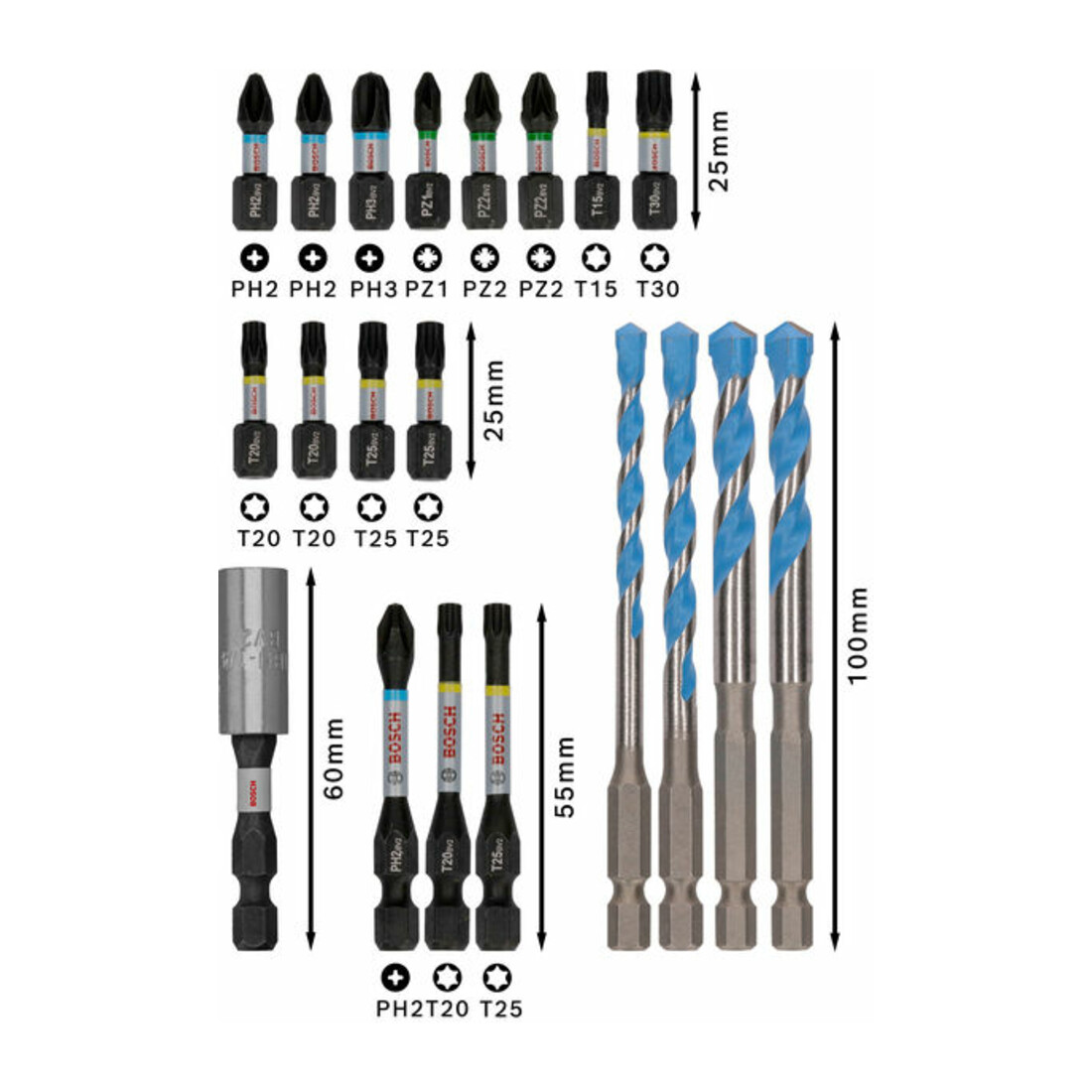 Bosch PRO Impact Schrauberbits und Multi Construction Bohrer Set, 20-tlg.