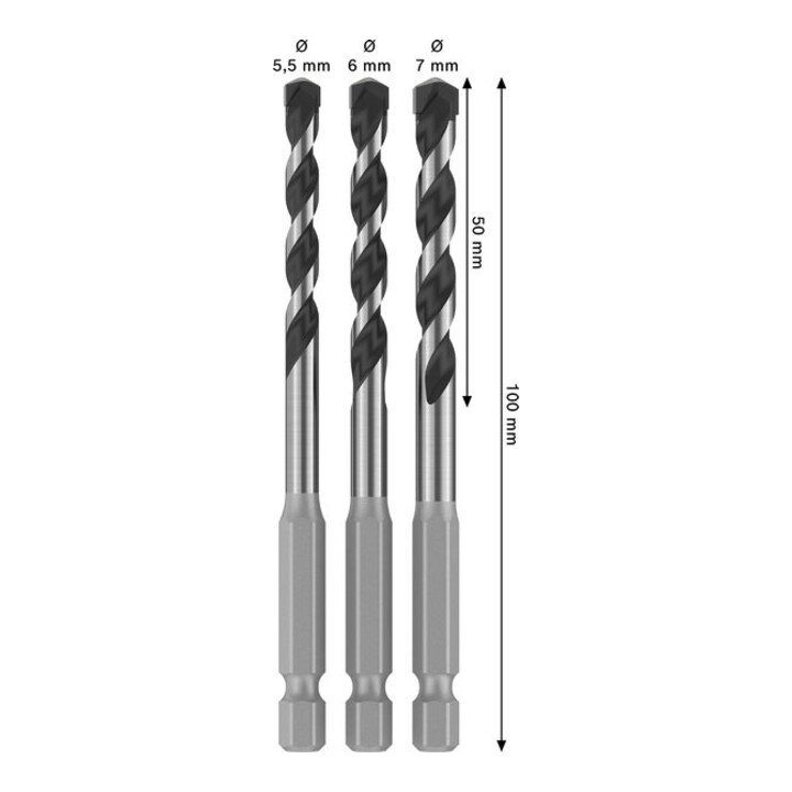 Bosch PRO Jeu de forets HEX-5, 5,5x100, 6x100, 7x100 mm, 3 pièces