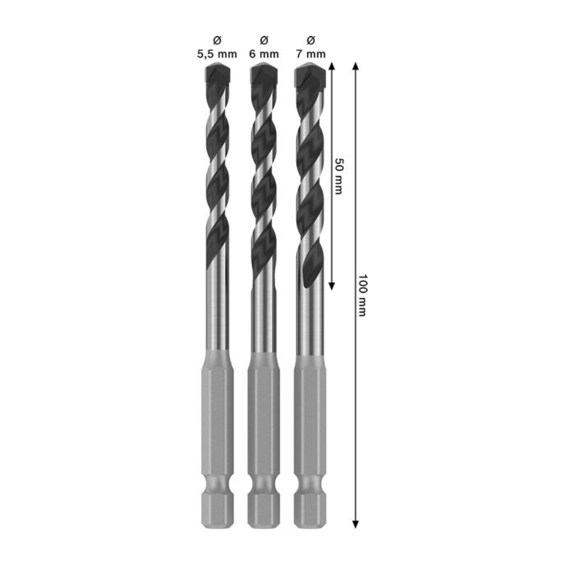 Bosch PRO Jeu de forets HEX-5, 5,5x100, 6x100, 7x100 mm, 3 pièces