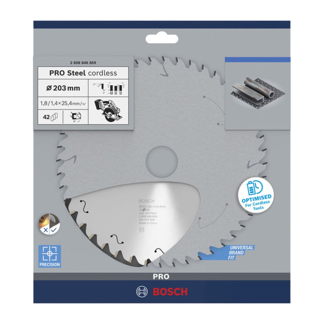 Bosch PRO Lama per sega circolare cordless in acciaio, 203 x 1,8 x 25,4 mm