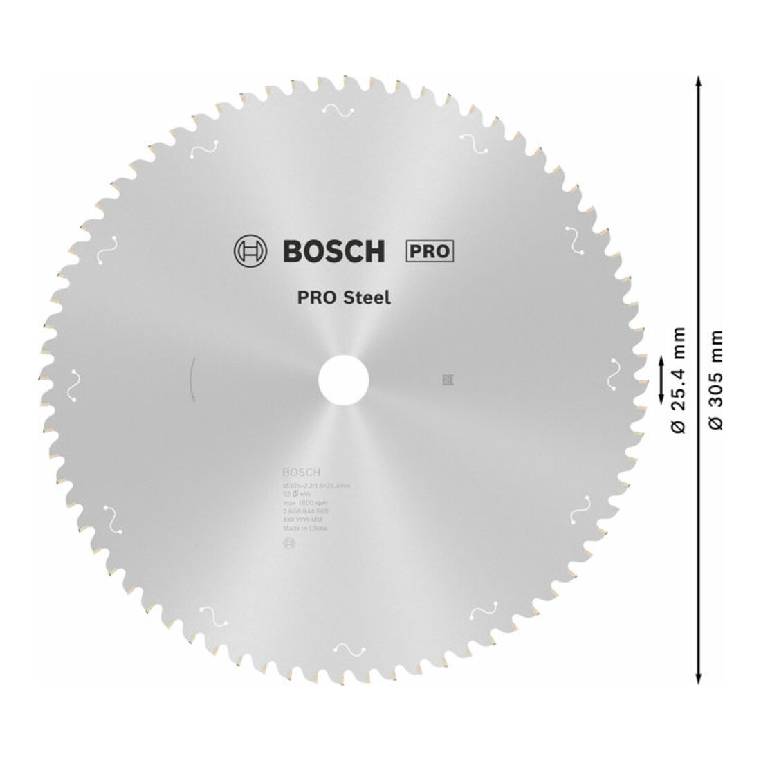Bosch PRO Lame de scie circulaire en acier pour scies circulaires, 305 x 2,2 x 25,4 mm, T72