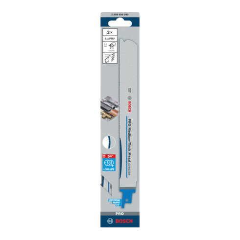Bosch PRO Lame de scie sabre métal moyen-épais précise S1137BEF, 1,1x25x225 mm, 2 pcs