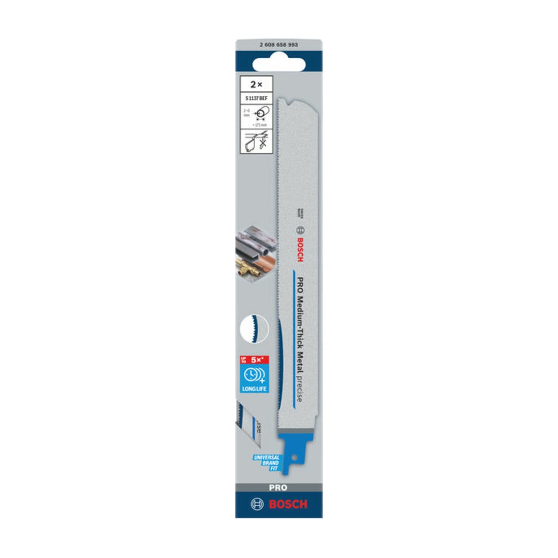 Bosch PRO Lame de scie sabre métal moyen-épais précise S1137BEF, 1,1x25x225 mm, 2 pcs