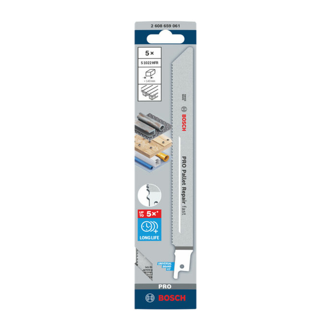 Bosch PRO Lame de scie sabre pour réparation de palettes rapide S1022HFR, 0,9 x 19 x 200 mm, 5 pcs