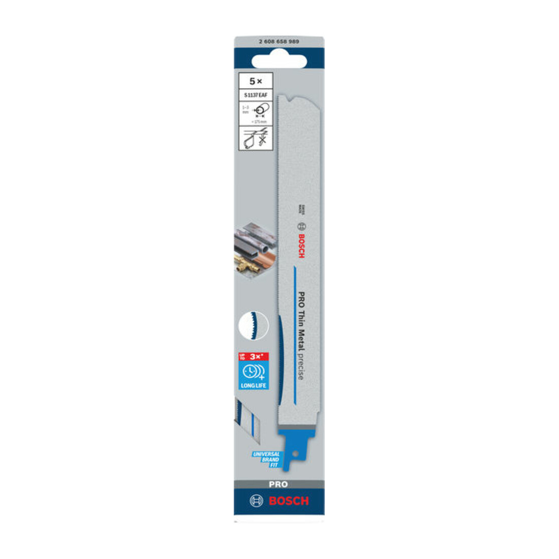 Bosch PRO Lame de scie sabre Thin Metal précise S1137EAF, 1,1 x 25 x 225 mm, 5 pcs