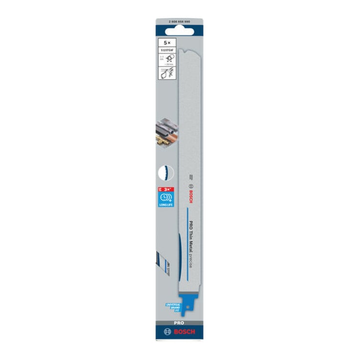 Bosch PRO Lame de scie sabre Thin Metal précise S1237EAF, 1,1 x 25 x 300 mm, 5 pcs