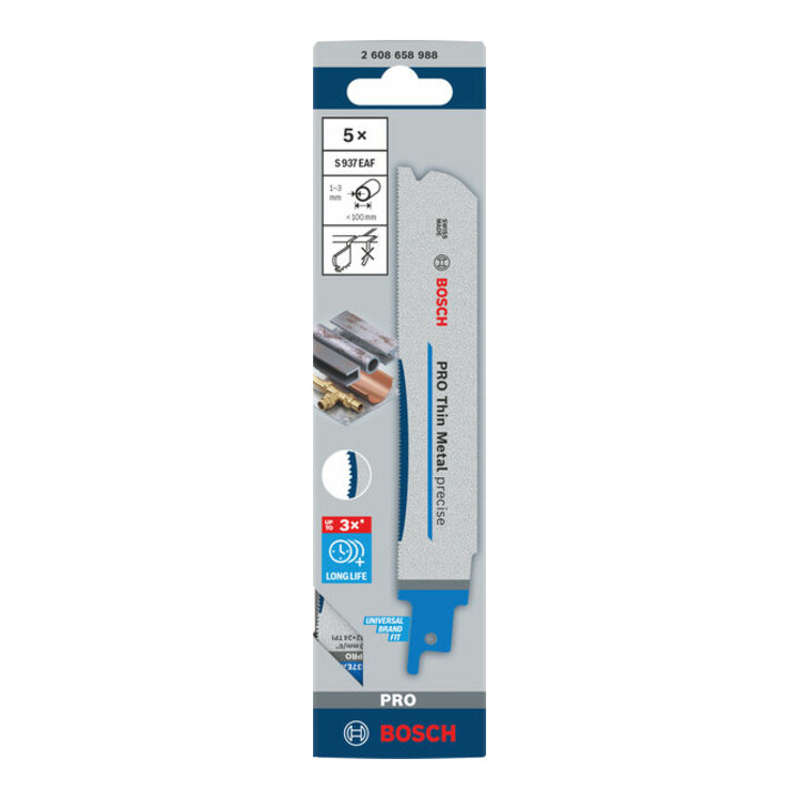 Bosch PRO Lame de scie sabre Thin Metal precise S937EAF, 1,1 x 25 x 150 mm, 5 pcs