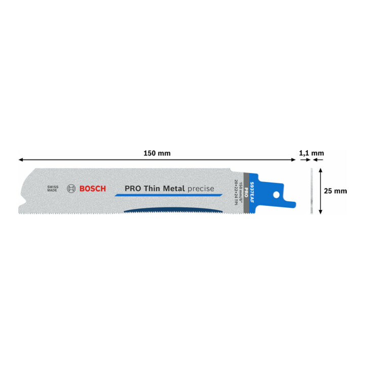 Bosch PRO Lame de scie sabre Thin Metal precise S937EAF, 1,1 x 25 x 150 mm, 5 pcs
