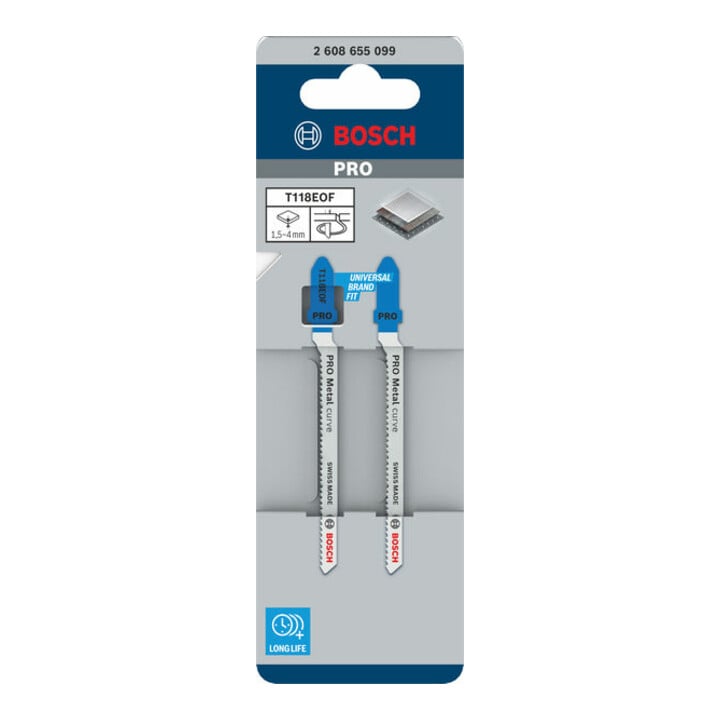 Bosch PRO Lame de scie sauteuse métal courbe T118EOF, 83 mm, 2 pcs