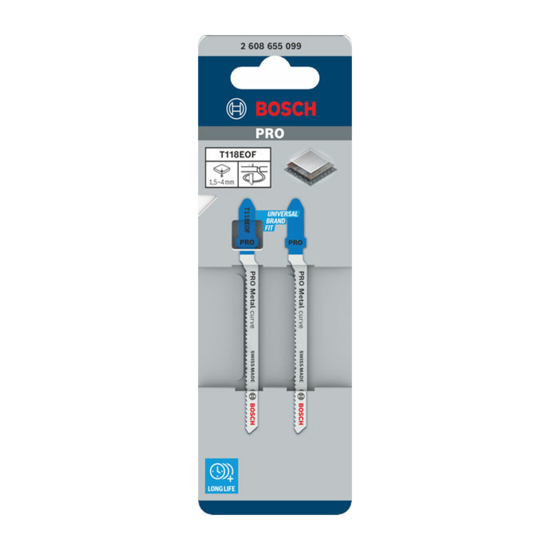 Bosch PRO Lame de scie sauteuse métal courbe T118EOF, 83 mm, 2 pcs