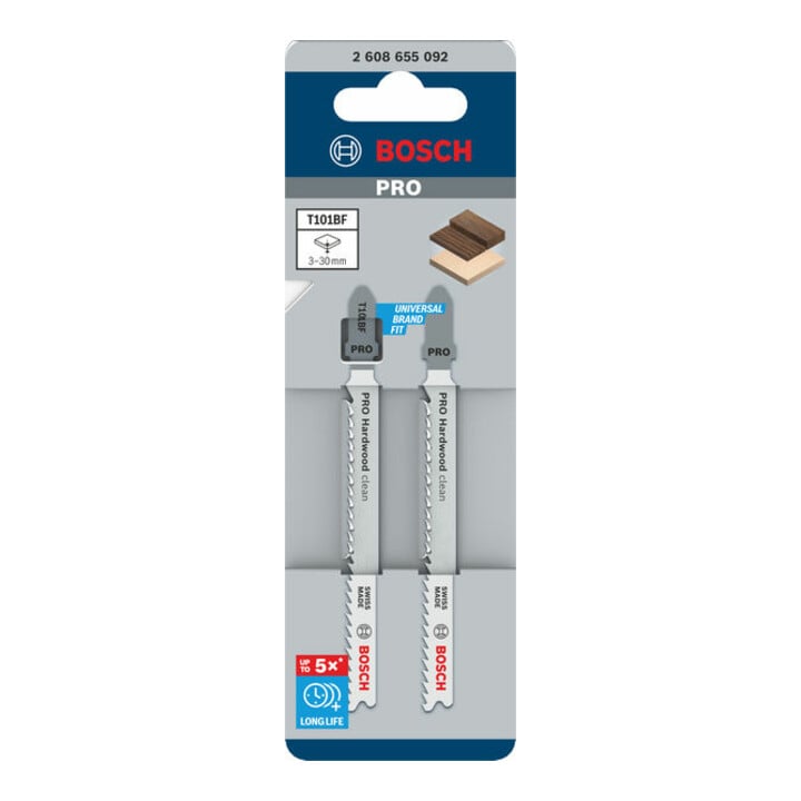 Bosch PRO Lame de scie sauteuse T101BF pour bois dur, 100 mm, 2 pcs