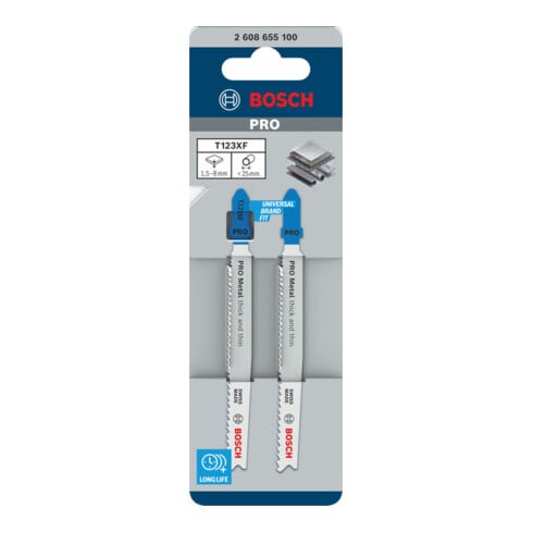 Bosch PRO Lame de scie sauteuse T123XF métal épais et fin, 100 mm, 2 pcs