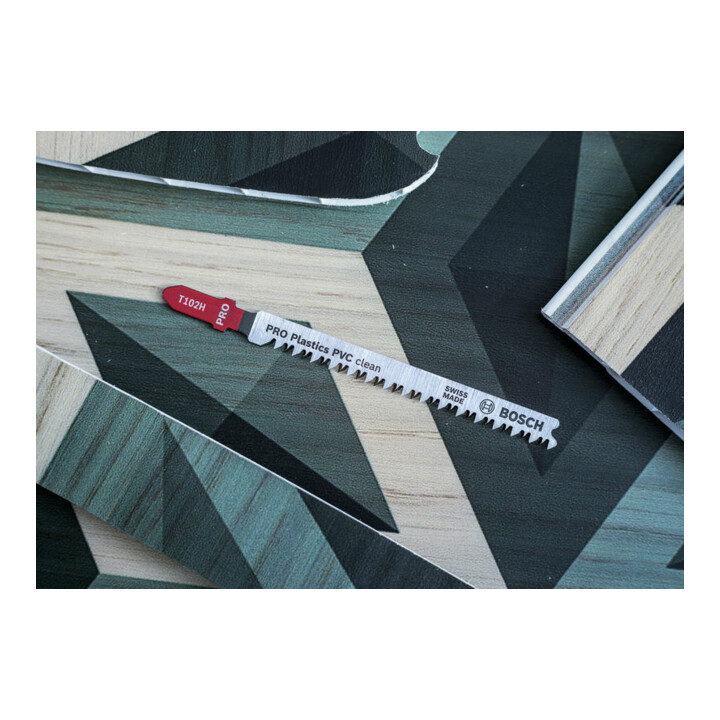 Bosch PRO Lames de scie sauteuse T102H pour plastique PVC, 100 mm, 3 pièces