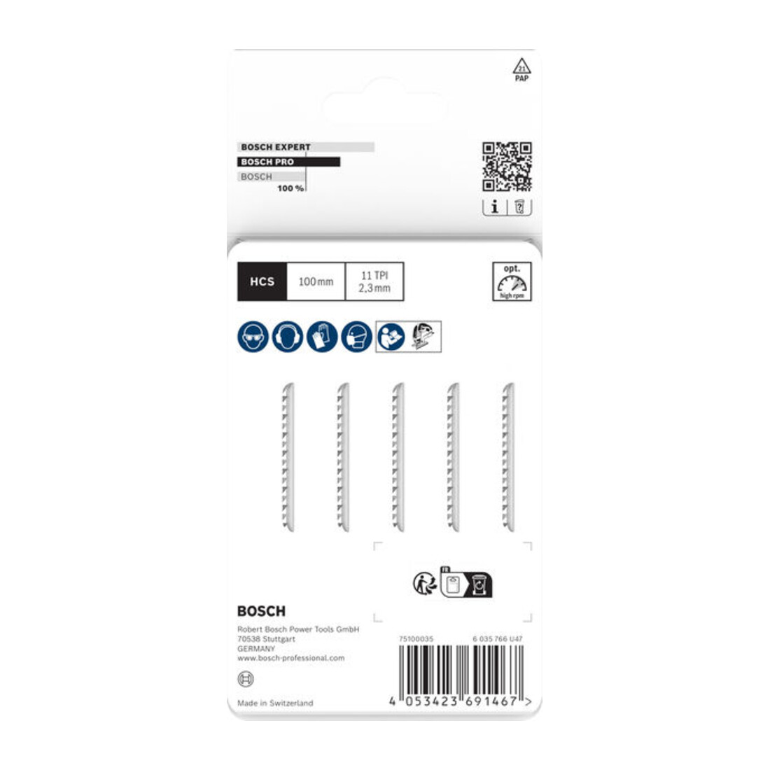 Bosch PRO Lames de scie sauteuse T102H pour plastique PVC, 100 mm, 5 pièces