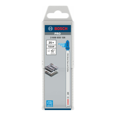 Bosch PRO Lames de scie sauteuse T321AF pour métal, 132 mm, 25 pcs