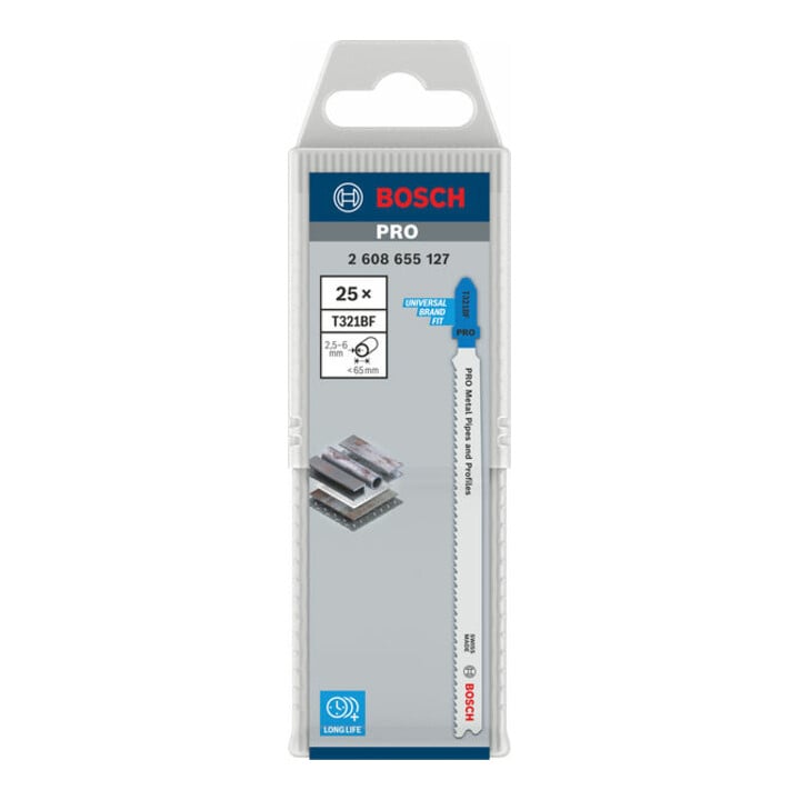 Bosch PRO Lames de scie sauteuse T321BF pour métaux et profilés, 132 mm, 25 pcs