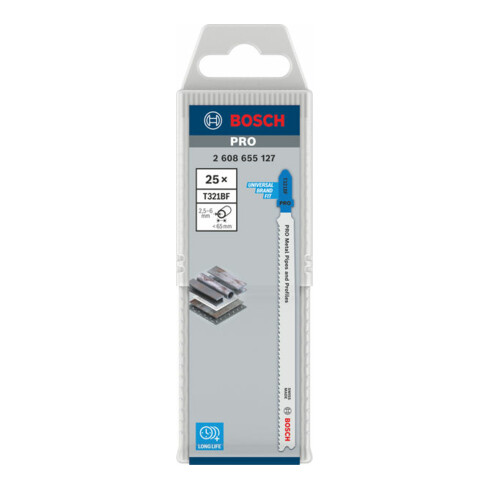 Bosch PRO Lames de scie sauteuse T321BF pour métaux et profilés, 132 mm, 25 pcs