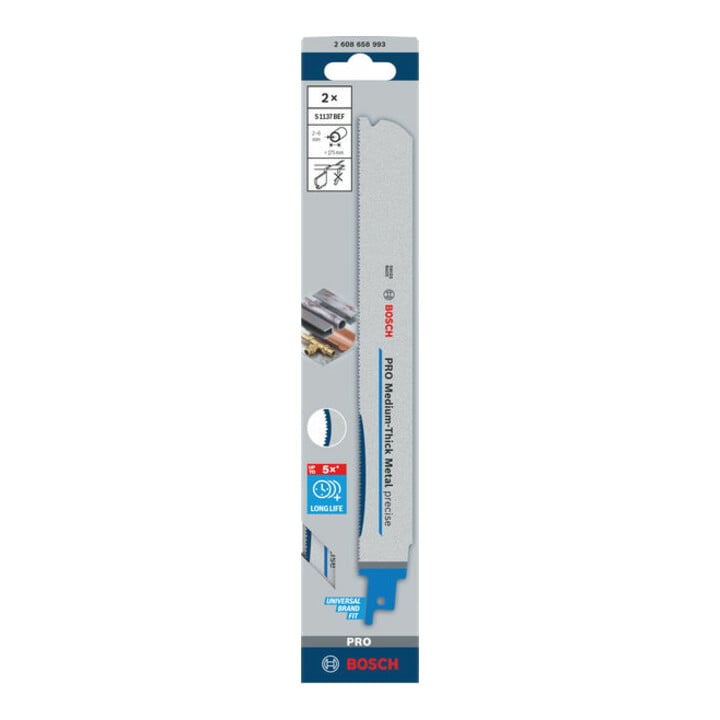 Bosch PRO Medium-Thick Metal precise S1137BEF Säbelsägeblatt, 1,1x25x225 mm, 2-tlg.