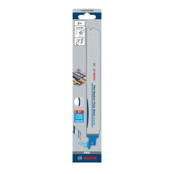 Bosch PRO Medium-Thick Metal precise S1137BEF Säbelsägeblatt, 1,1x25x225 mm, 5-tlg.