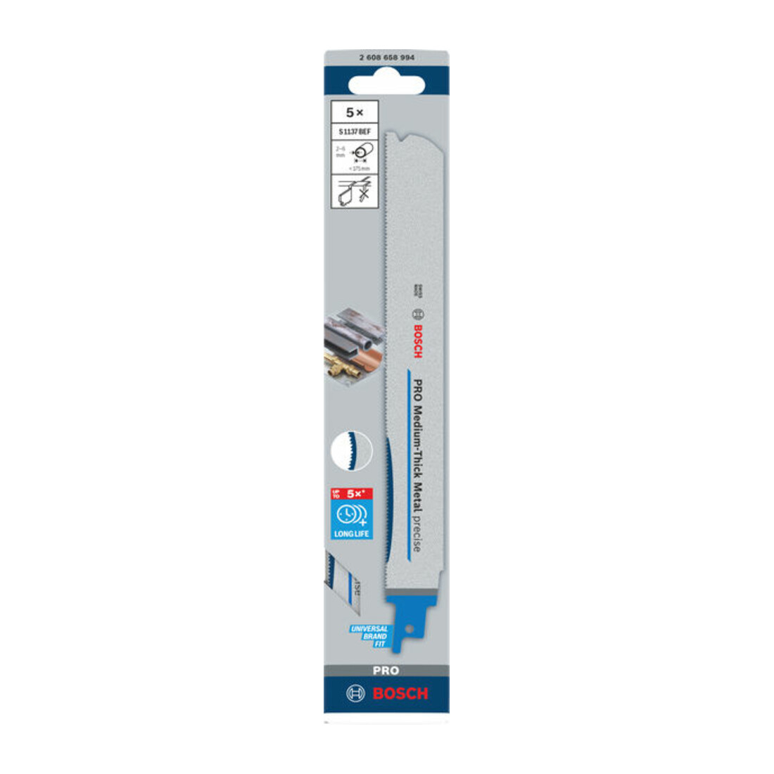 Bosch PRO Medium-Thick Metal precise S1137BEF Säbelsägeblatt, 1,1x25x225 mm, 5-tlg.