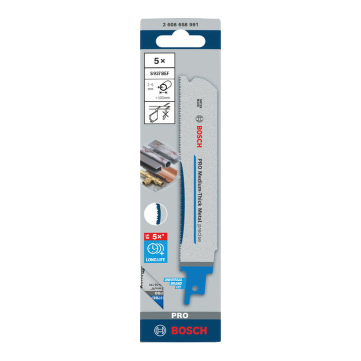Bosch PRO Medium-Thick Metal precise S937BEF Säbelsägeblatt, 1,1 x 25 x 150 mm, 5-tlg.