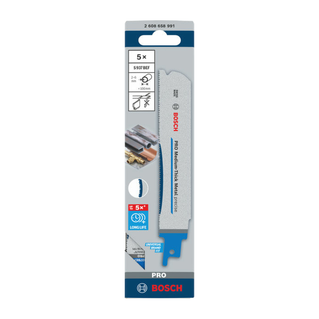 Bosch PRO Medium-Thick Metal precise S937BEF Säbelsägeblatt, 1,1 x 25 x 150 mm, 5-tlg.