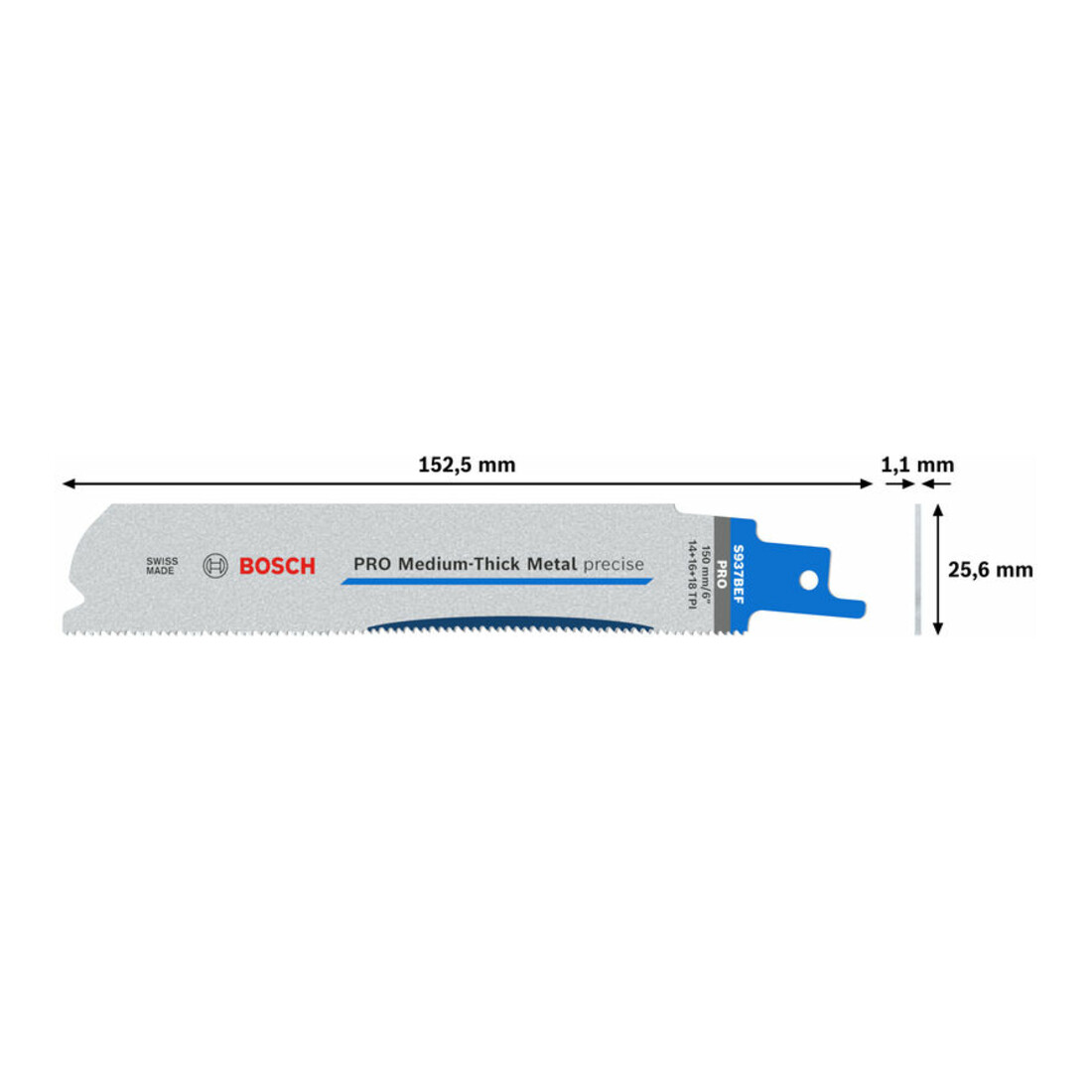 Bosch PRO Medium-Thick Metal precise S937BEF Säbelsägeblatt, 1,1 x 25 x 150 mm, 5-tlg.