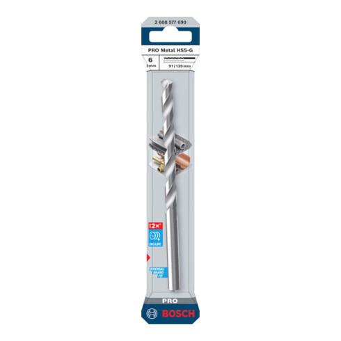 Bosch PRO Metaal HSS-G spiraalboor, 6 x 91 x 139 mm