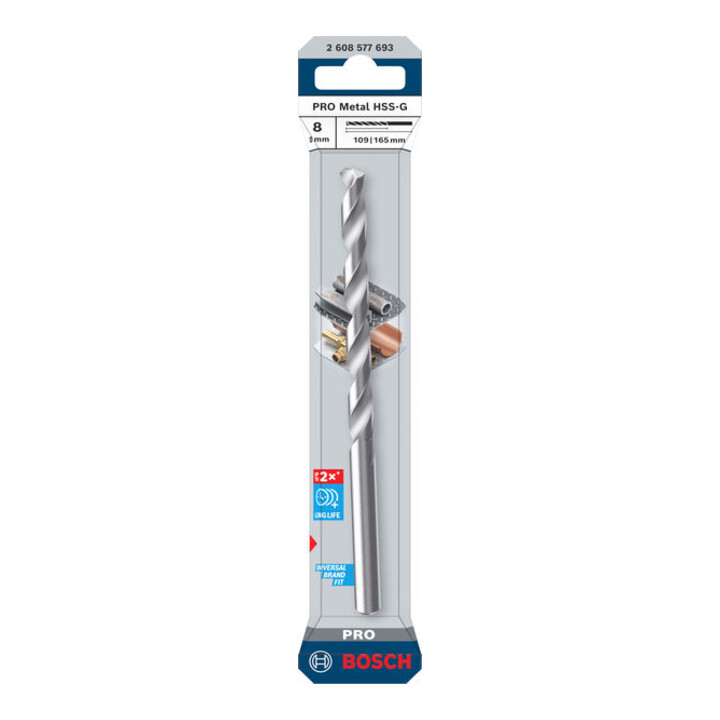 Bosch PRO Metaal HSS-G spiraalboor, 8 x 109 x 165 mm