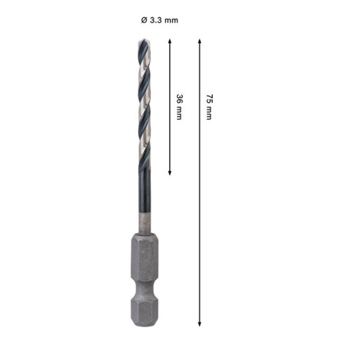 Bosch PRO Metal HSS-G Impact Spiralbohrer, 3,3 x 36 x 75 mm