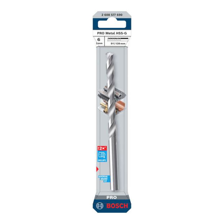 Bosch PRO Metal HSS-G Spiralbohrer, 6 x 91 x 139 mm