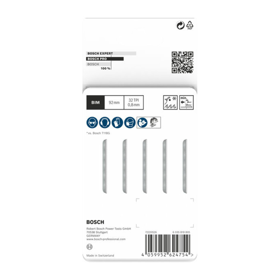 Bosch PRO Metal thin T121GFC Stichsägeblatt, 92 mm, 5-tlg.