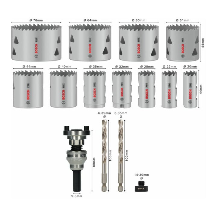 Bosch PRO Multi Material Lochsäge Q-Lock Aufsteckhalter-SeT, 15-tlg.