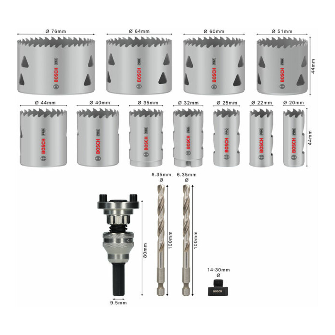 Bosch PRO Multi Material Lochsäge Q-Lock Aufsteckhalter-SeT, 15-tlg.