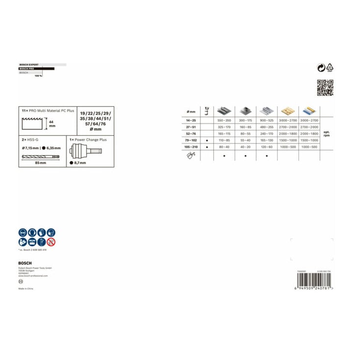 Bosch PRO Multi Material PC Plus Lochsägen-Set, 19-76 mm,14-tlg.